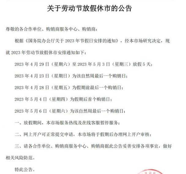 贵州茶交数字化中心现货2023年劳动节放假公告